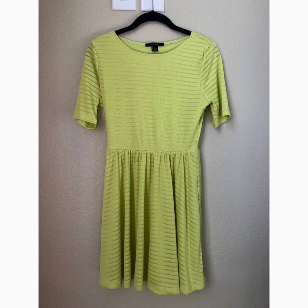 Forever 21 Lime Green Short Sleeve Striped Dress